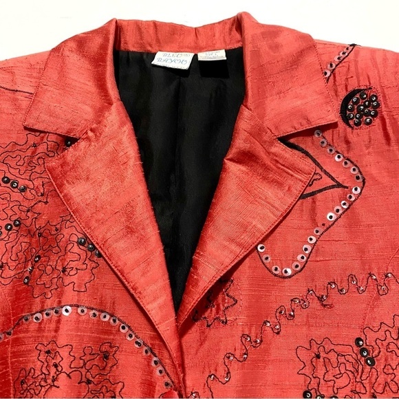 Orange Silk Button-down Blazer Jacket Top Large Artsy Beaded - Picture 5 of 15